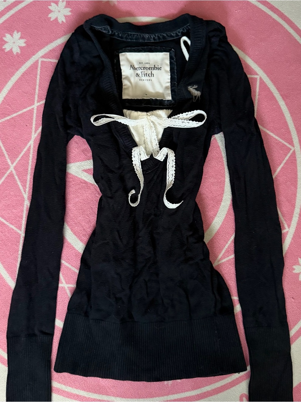 Abercrombie & Fitch Fitted Navy Long Sleeve V-Neck Top